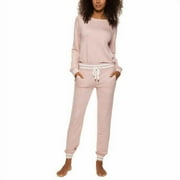 Felina Geena French Terry Lounge Set Crew Neck and Jogger 2 Piece, Pink Small