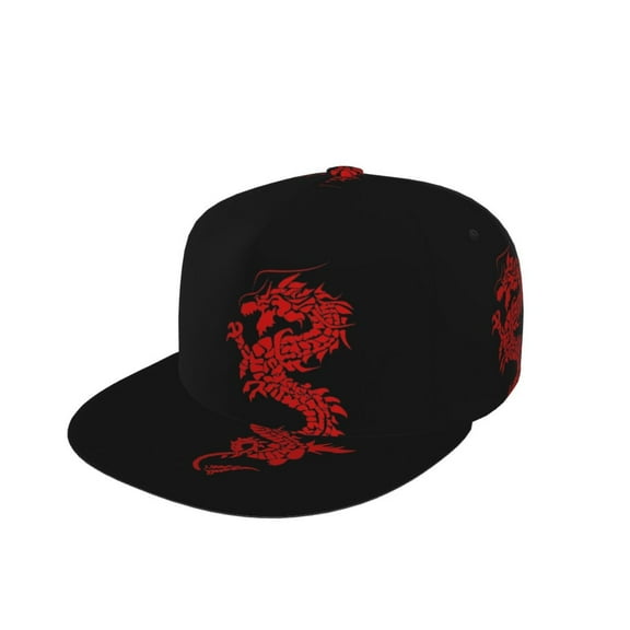 Men Women Red Loong-Dragon Flat Bill Hip Hop Visor Snapback Hat Adjustable Baseball Cap