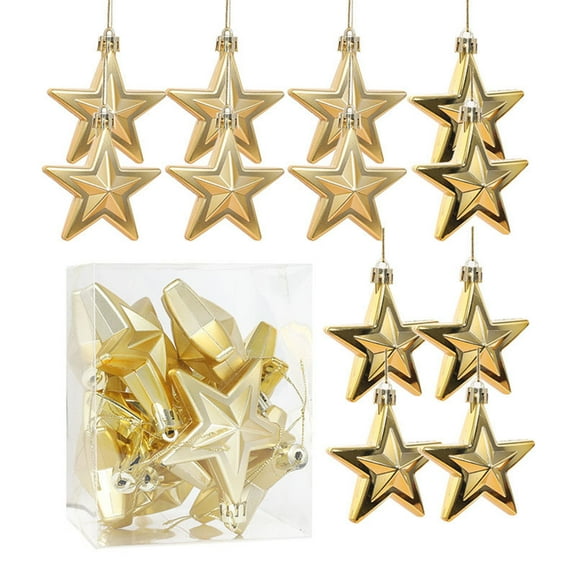 Harlier Star Christmas Tree Ornaments, 12Pcs Golden Star Hanging Ornaments, 2.76" Glitter Stars Hanging Ornaments Shatterproof Craft for Holiday Party Decoration