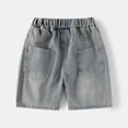 thumbnail image 5 of Krdevn Boys Retro Washed Denim Shorts, Casual Elastic Waist Loose Fit Summer Cargo Jeans,Khaki,4-5 Years, 5 of 8