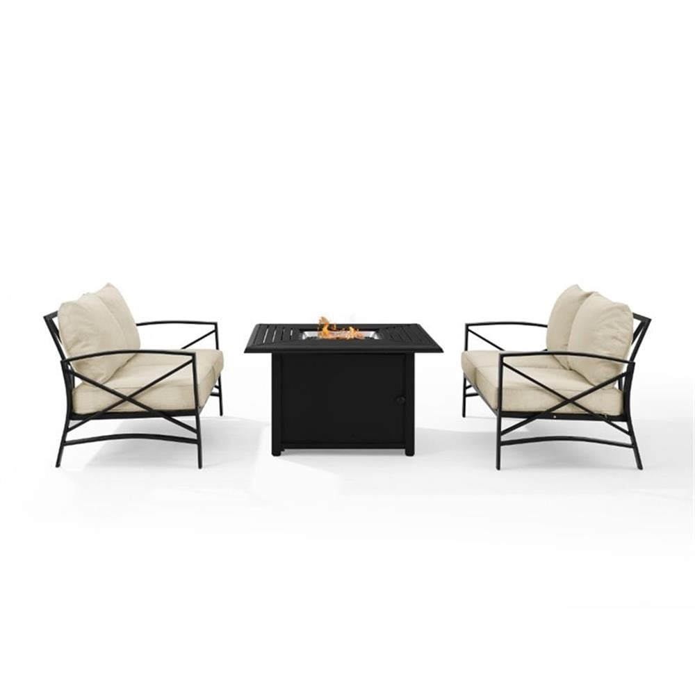 Crosley Furniture Kaplan Oil Rubbed Bronze/Oatmeal 3 Piece Outdoor Conversation Set with Fire Table