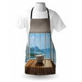 thumbnail image 3 of Bathroom Apron Minimalist Design Bathtub with Relaxing Scenery of Islands Print, Unisex Kitchen Bib Apron with Adjustable Neck for Cooking Baking Gardening, White Pale Brown and Blue, by Ambesonne, 3 of 3