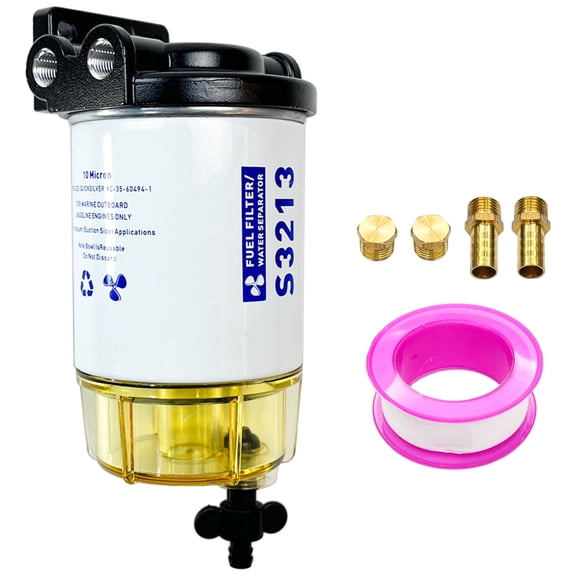 Water Separator Fuel Filter S3213 for Yamaha & Mercury Outboards Marine Outboard Motor with 3/8" Barb x 1/4" NPT Brass Fittings Replaces# S3214, 35-60494-1, 18-7932-1, 18-17928, 35-809097