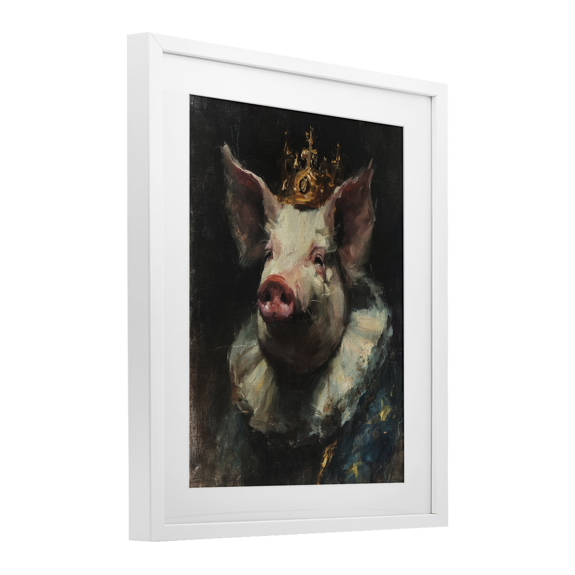 Stupell Industries Crowned Imperial Pig White Framed Print Under Glass, design by Svetlana Aleynikova