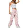 thumbnail image 5 of Coduop Women Baggy Cargo Pants Drawstring Mid Waist Jogger Pants Straight Wide Leg Long Pants, 5 of 9