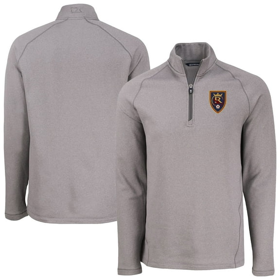 Men's-Cutter & Buck  Heather Gray Real Salt Lake Peshastin Eco Fleece Recycled Raglan Half-Zip Top