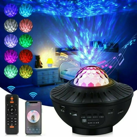 Star Projector Light,LED Galaxy Night Light Projector,Built-in Music Bluetooth Speaker,USB Rechargeable,10 Lighting Modes,Ocean Wave Star black