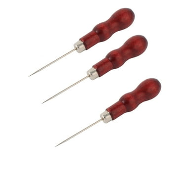 2mm Dia Tip Wooden Grip Tailor Sew Straight Needle Sewing Pricker Awl Tool 3pcs