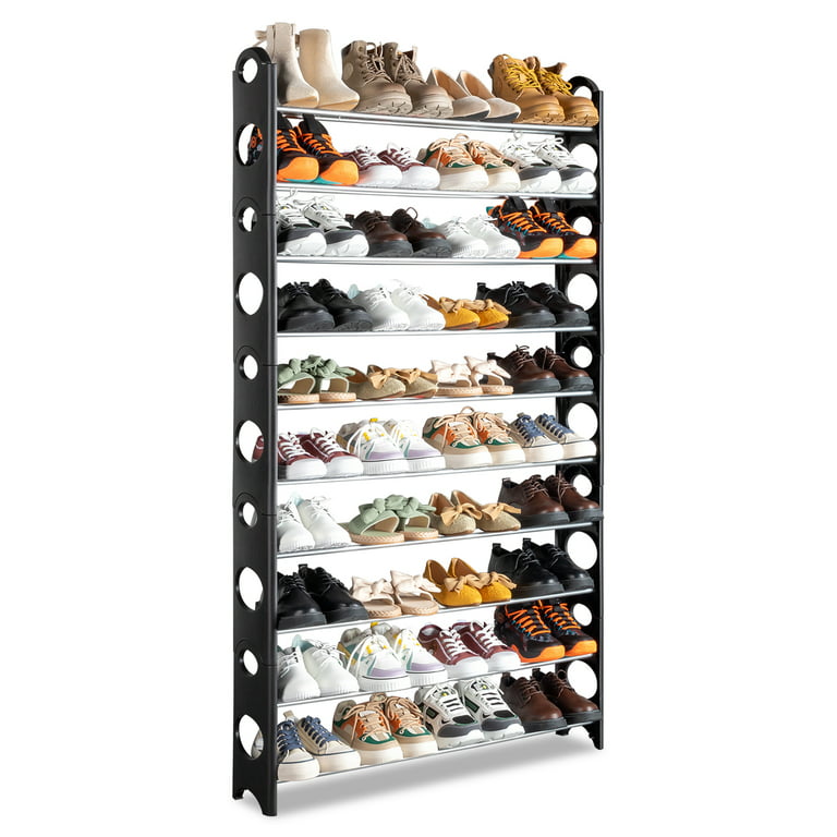 Youdesure 10 Tiers Large Shoe Rack Organizer for 50 Pairs, Space Saving  Shoe Shelf, Non-Woven Fabric Shoe Storage Cabinet (Black)