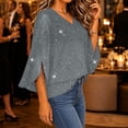 thumbnail image 4 of IUYRTFE Women's V-Neck Mesh Split Sleeve Top Glitter Party Blouse Loose Fit Evening Wear, 4 of 7