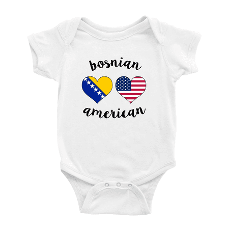 

Bosnian American Flag Two Hearts Cute Baby Romper Bodysuit For Boy Girl (White 6-12 Months)