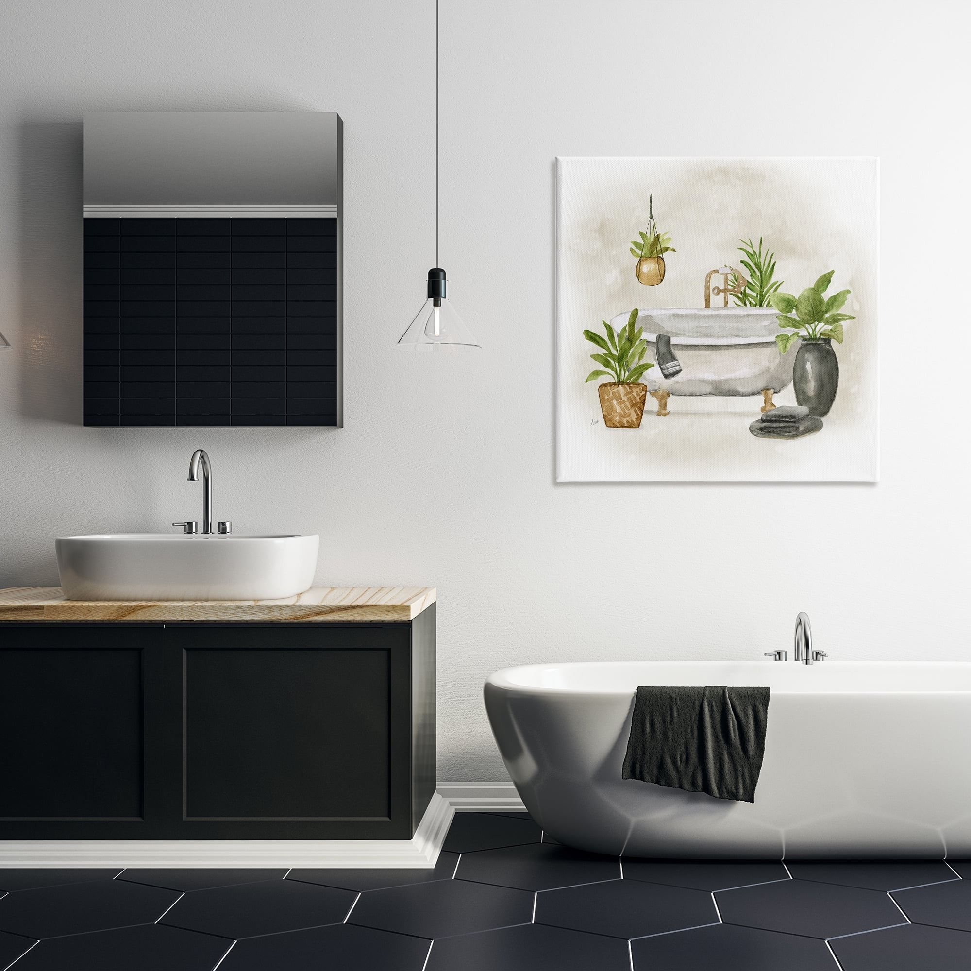 Stupell Industries Bathroom with Plants Bath & Laundry Painting Wrapped Canvas Art Print Wall Art, 30 x 30
