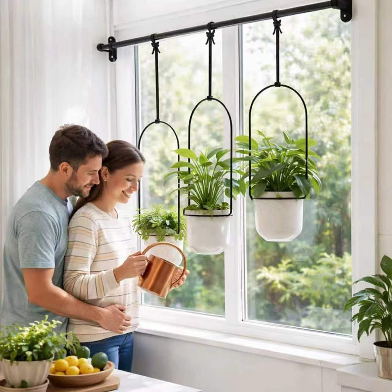 Adjustable Window Planter Hanger Set – Metal Rod with Adjustable Brackets, Indoor Outdoor Use for Flowers, Herbs, Succulents, Balcony Railing