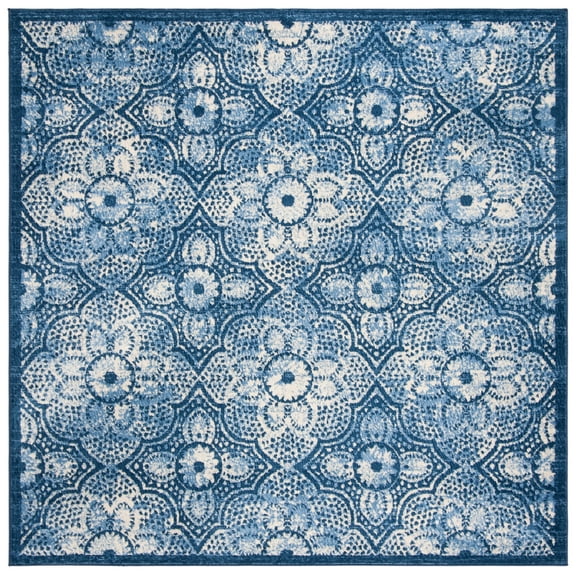 SAFAVIEH Martha Stewart Nazca Floral Area Rug, Navy/Creme, 6'7" x 6'7" Square