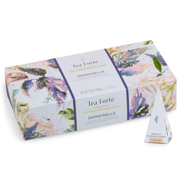 Tea Forte Demoiselle Premium Tea Petite Presentation Box, Tea Sampler Gift Set, 10 Count, 1 of Each Variety Individually Wrapped Handcrafted Pyramid Infuser Bags