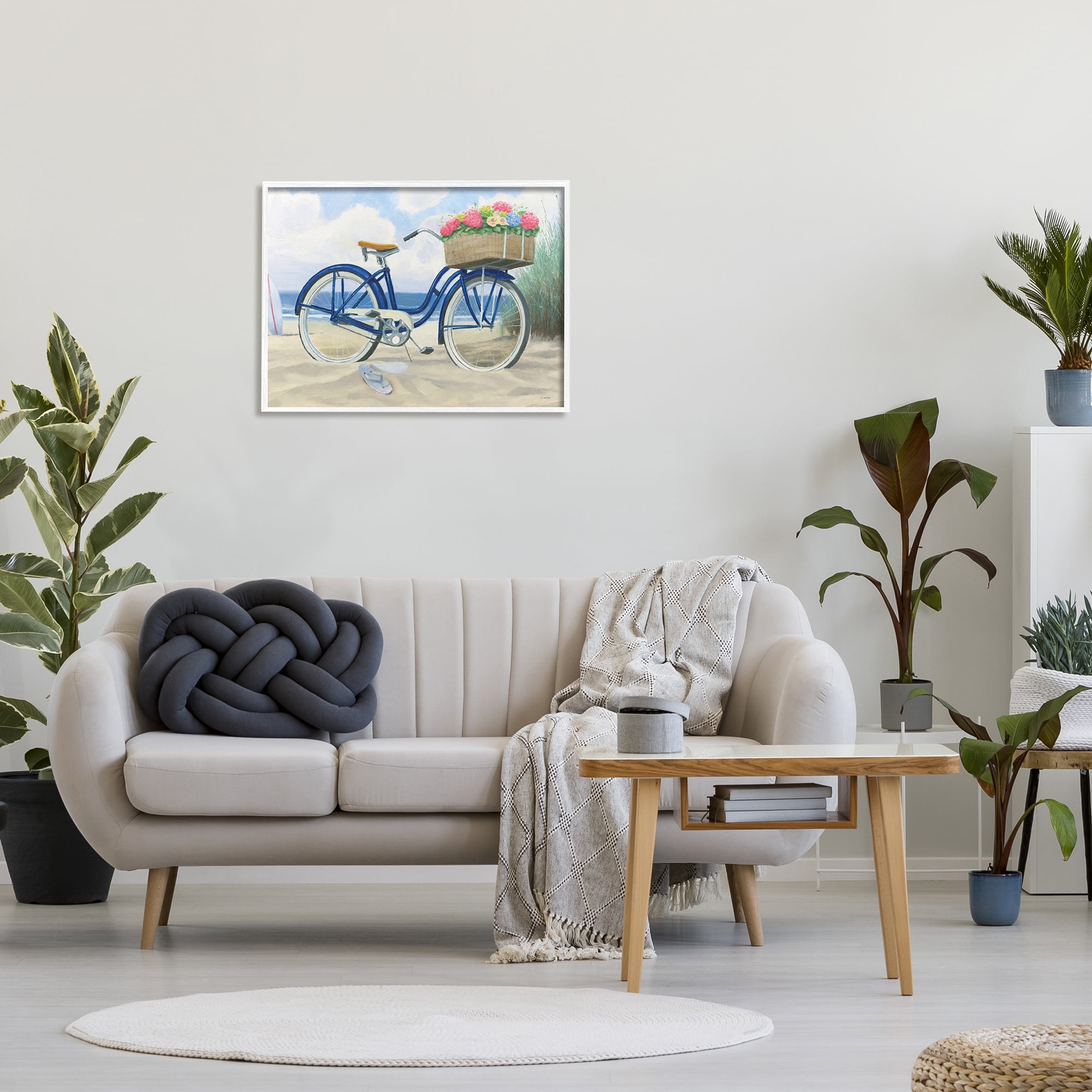 Stupell Industries Bike with Flower Basket Beach Blue Nautical Painting, 24 x 30,Design by James Wiens