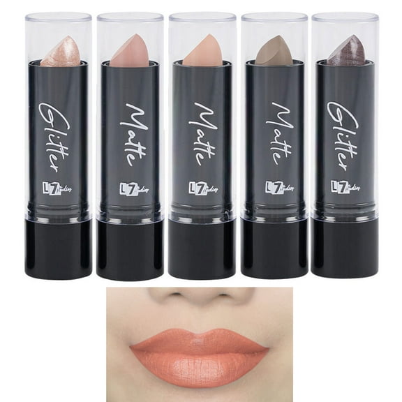 5 Pc Assorted Nude Matte Lipstick Colors Shimmer Glitter Beauty Cosmetics 0.12oz