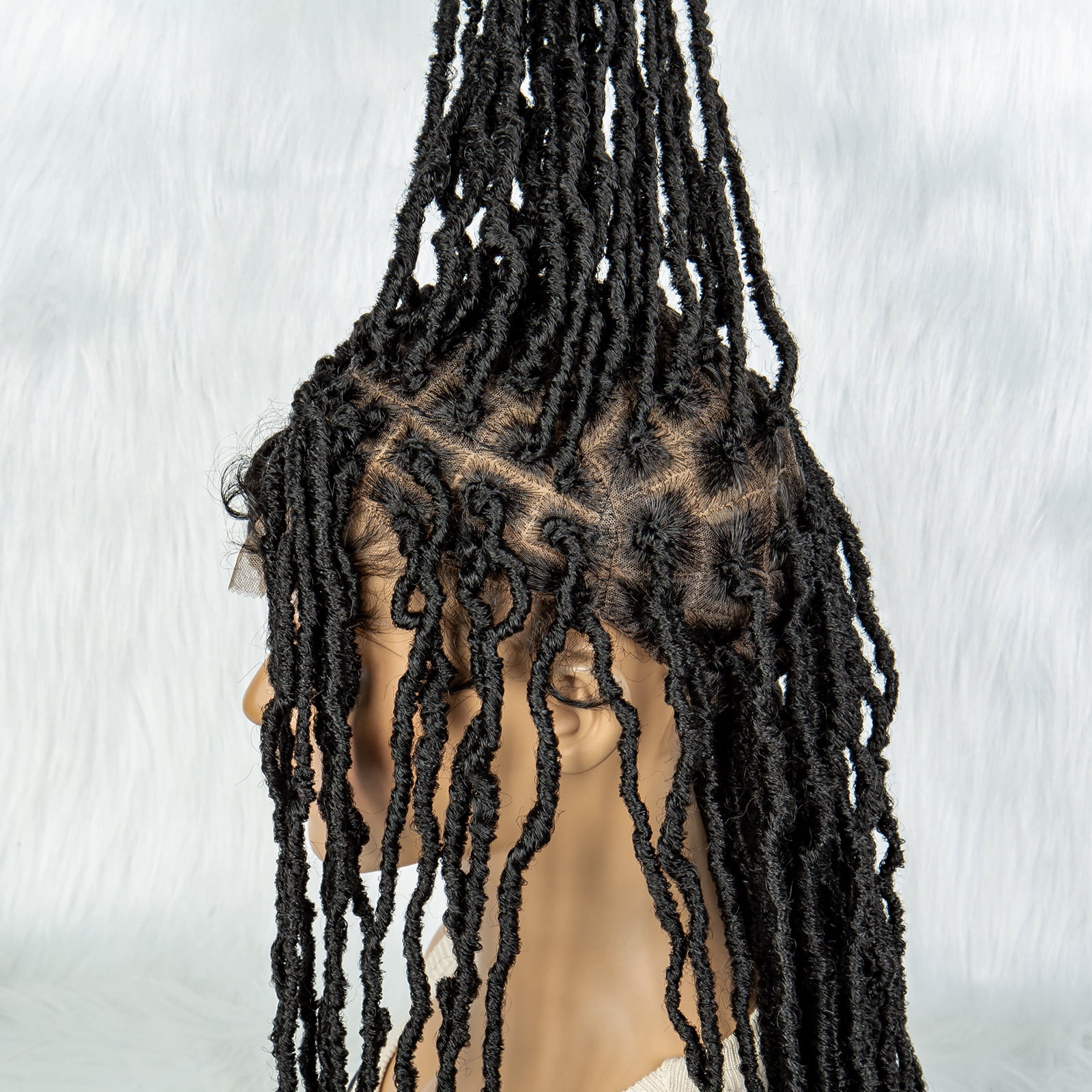 Locs Braided Wigs 36 Inches Full Double Lace Nateral Balck Square Knotless Dreadlock Braiding Wig with Baby Hair for Black Women Synthetic Lace Frontal Long Cornrow Box Braided Wigs (1B)