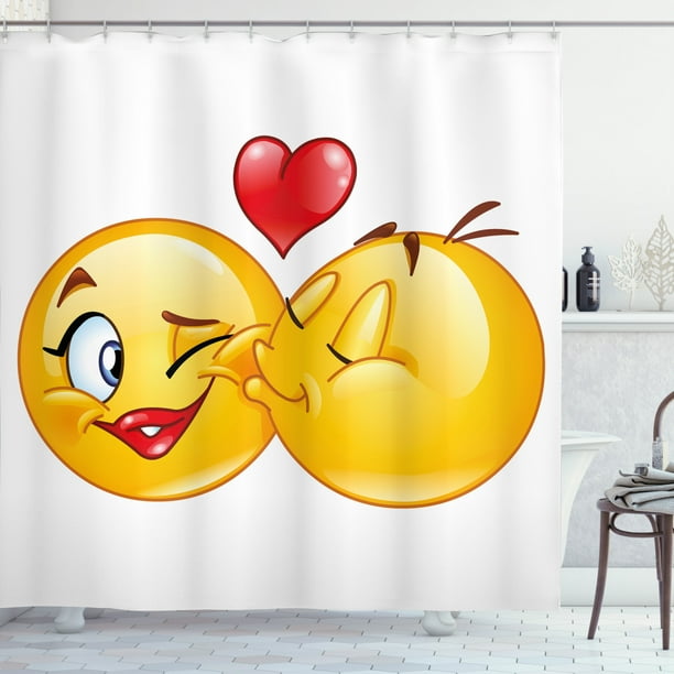 Emoji Shower Curtain, Romantic Flirty Loving Smiley Faces Couple