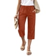 thumbnail image 2 of Cotton Linen Capris for Women Casual Summer Straight Wide Leg Loose Drawstring Elastic Waist Petite Pull On Pants for Women Vermilion L, 2 of 6
