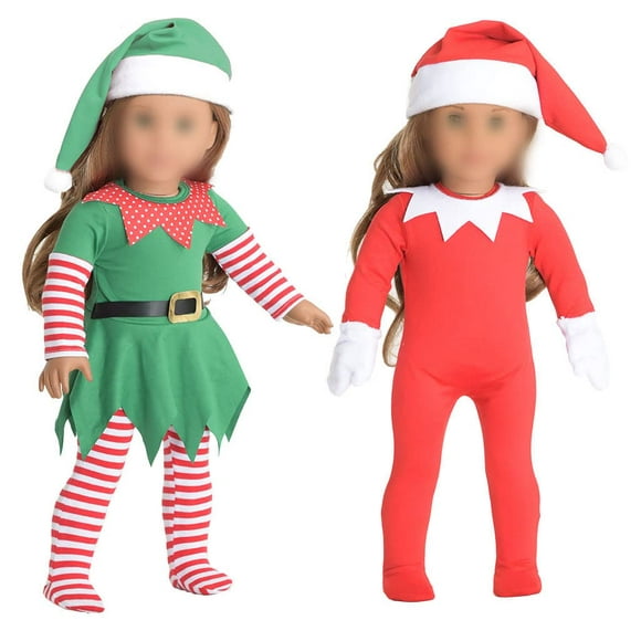 Sweet Dolly Ropa para muñecas navideñas de 18 pulgadas, disfraz de elfo navideño de 18 pulgadas, trajes de ayudante de Papá Noel para muñecas de 18 pulgadas (muñecas no incluidas)