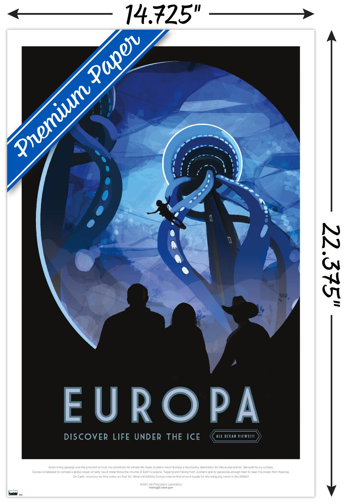 NASA - Europa Travel Poster Wall Poster, 14.725" x 22.375"
