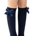 thumbnail image 5 of fnnxnal Girls School Uniform Knee High Socks with Bow, Cotton Breathable, Navy, Sizes 3-4/5-6/7-8,Size 3-4T, 5 of 5