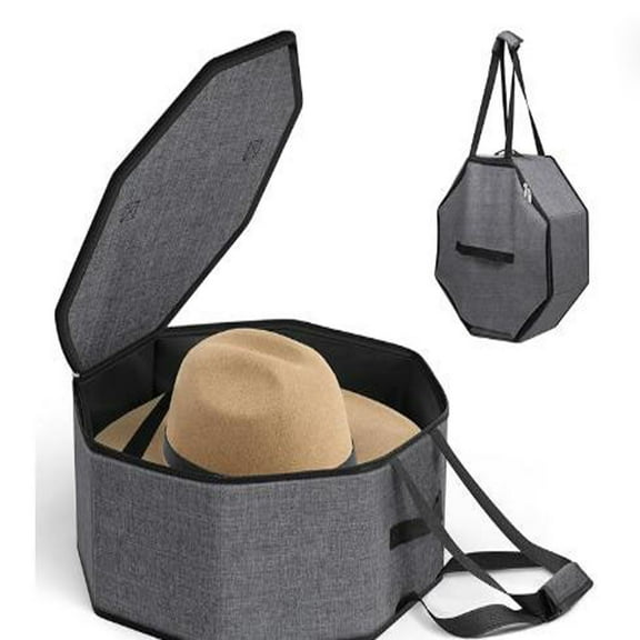 3-Pack Cowboy Hat Boxes for Storage & Travel Hardboard Base Carry-on Hat Carrier with Handles & Luggage Strap for Fedora, Sun Hat, Baseball Caps Side Reinforced Octagonal Case