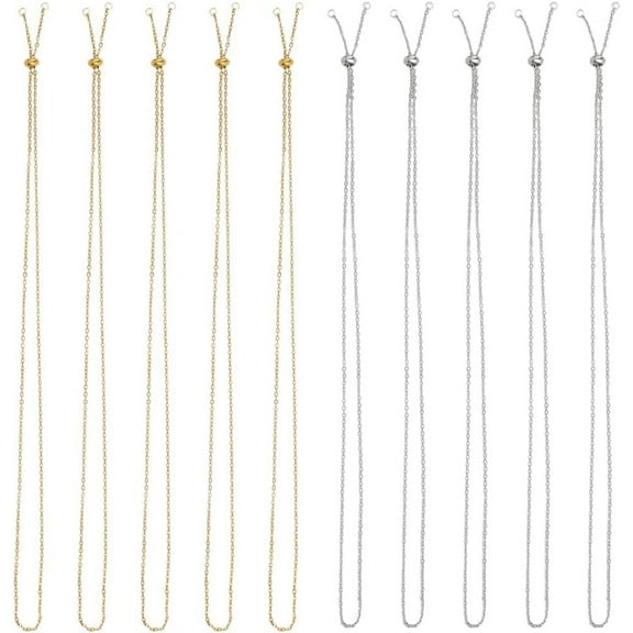 1 Box 10 Pack 24 Inch/0.6m 2mm Necklace Slider Chains Adjustable Necklace Chain Bulk Stainless Steel Slider Adjustable Ball Bead Findings