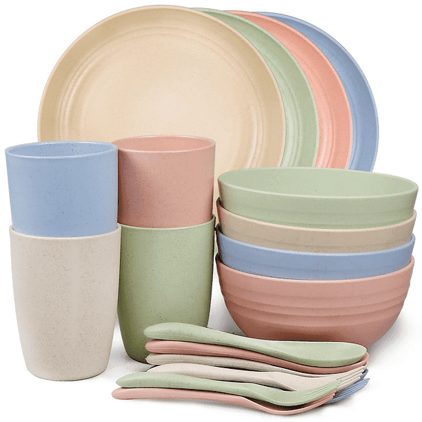 Loobuu Wheat Straw Dinnerware Sets (20PCS) Lightweight & Unbreakable