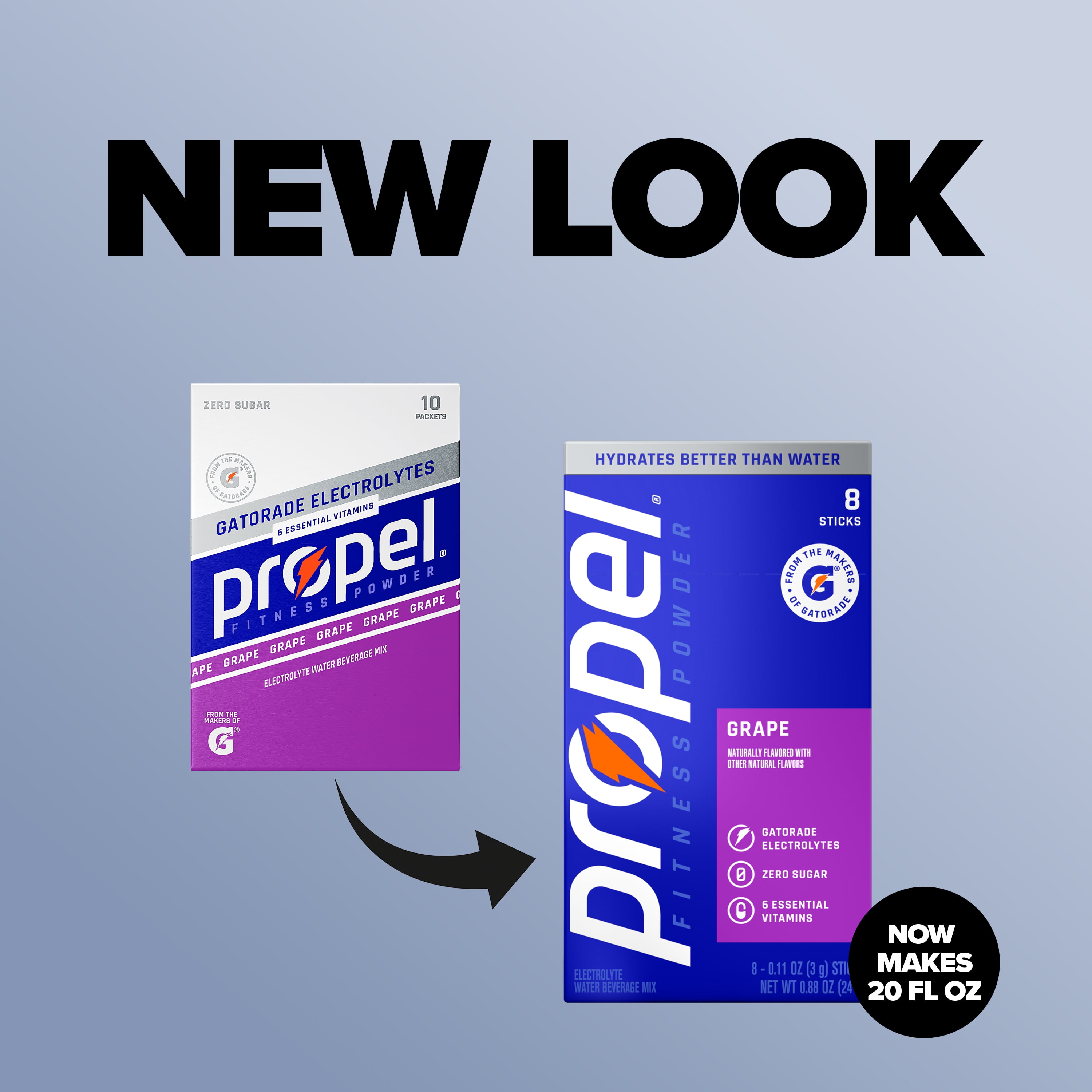 (3 pack) Propel Zero Sugar Grape, On the Go Packs, Electrolyte Powder Drink Mix, 0.11 oz, 8 Count packets