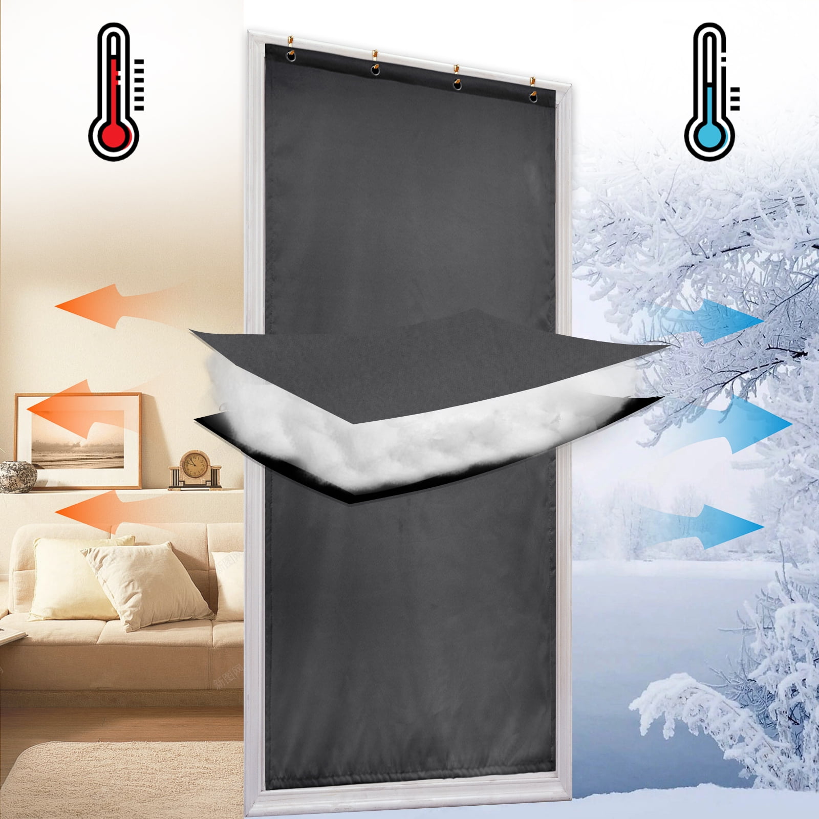 Rosnek Home Thermal Insulated Door Curtain, Winter Thicken Cotton ...