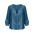 thumbnail image 4 of VBVC Women's Cotton Linen V Neck Blouse , Ladies' Boho Ruffle Long Sleeve Tunic Top , Casual Summer Vacation Shirts For Women, S-2XL, 4 of 6