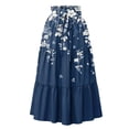 thumbnail image 2 of Women's Floral Maxi Skirt, Drawstring High Waist Tiered Pleated Skirt, Lightweight Flowy Boho Skirt for Summer, Vacation and Beach,Dark Blue,2XL, 2 of 7