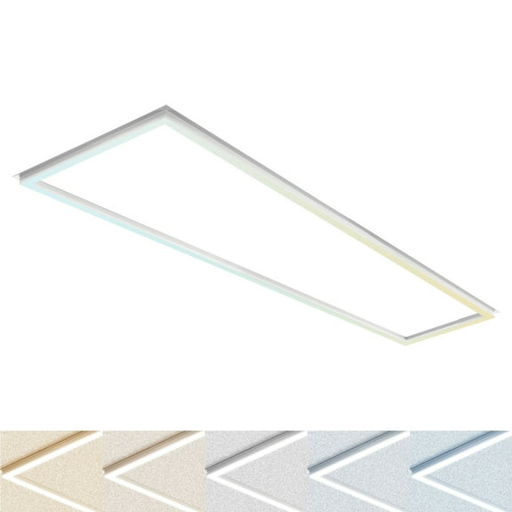 Luxrite 1x4 FT Edge-Lit Frame LED Panel Lights, 5CCT 3000K-6500K, 2600/3900/5200LM, 0-10V Dimmable, Damp Rated