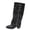 Black, variant on Shadoumai Women's Slouchy Knee High Boots Pointed Toe Leather Motorcycle Boots Vintage Low Heel Retro Foldover Fall Pull On Stacked Heeled Goth Winter Boots