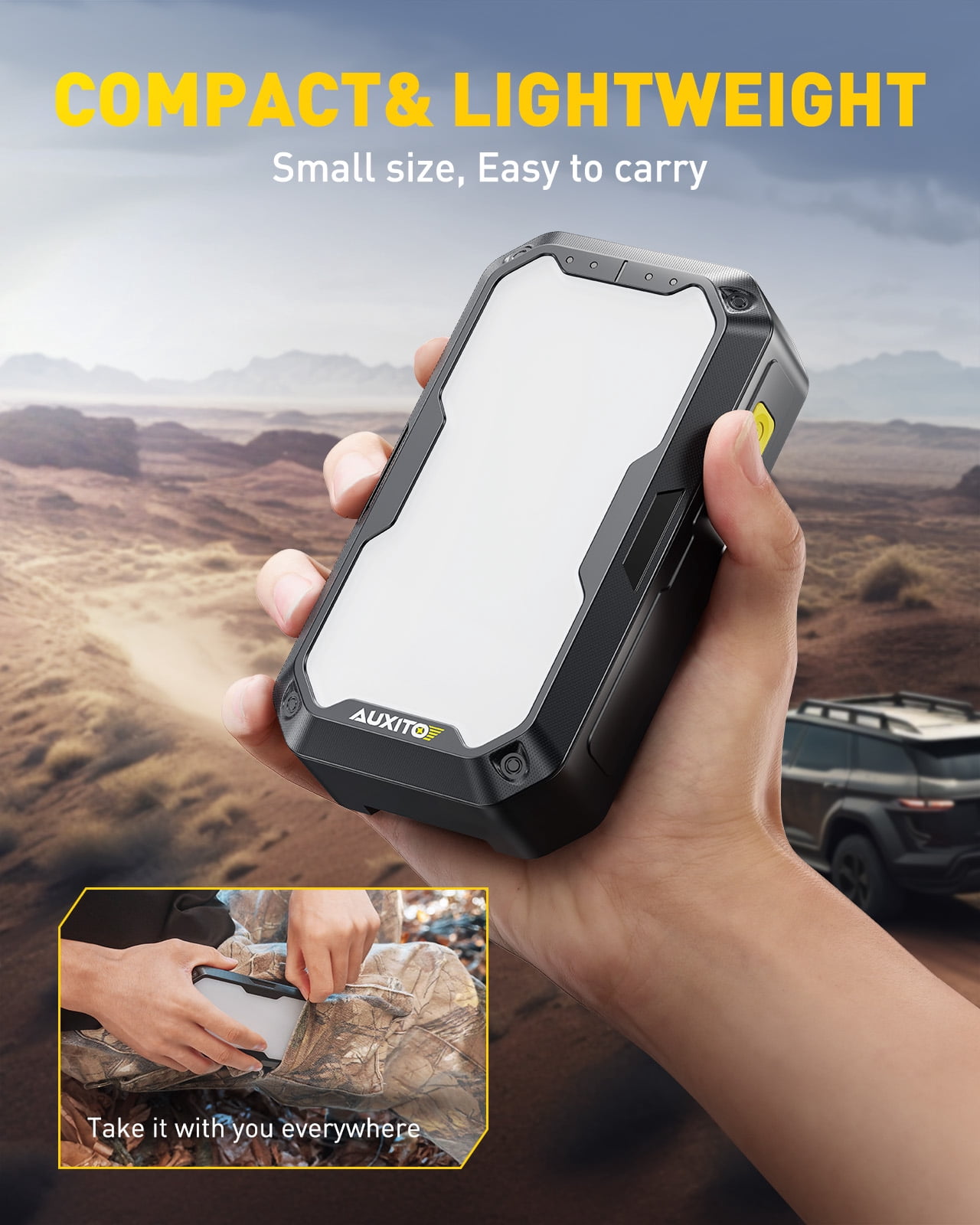 AUXITO Car Battery Jump Starter 5000A Portable Jump Box for Up to 8.5L Gas 8.0L Diesel Engine, 4 Modes Working Light and 2 Hook, Portable Charger and Jump Cables