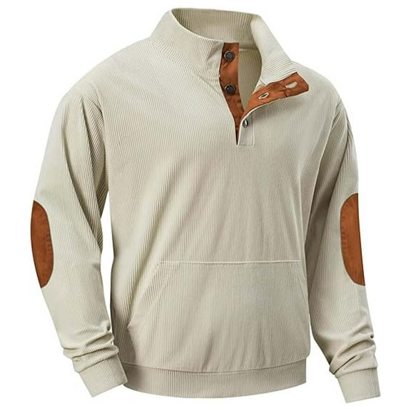SNOWSONG Quarter Zip Pullover Men, Golf Pullover Men's Long Sleeve Corduroy Hoodless Sweatshirt Top with Pocket, Sweatshirts for Men Mens Pullover Beige 2XL