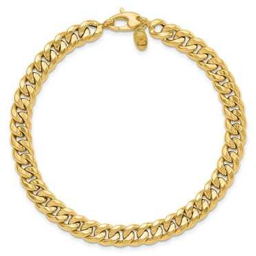 14k Gold 7mm Polished Flat Beveled Curb Men's Bracelet