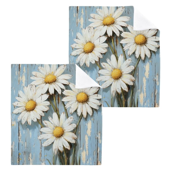 Elegant Daisy 100% Cotton Face Towel 12x12in Soft Absorbent Washcloth Durable Printed Hand Towels for Bathroom Travel 2 Pcs