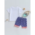 thumbnail image 4 of 4th of July Summer Outfits Baby Boys Cartoon Letter Print Short Sleeve T Shirt Tops Star Elastic Shorts Set Clothes Clothing, 4 of 9