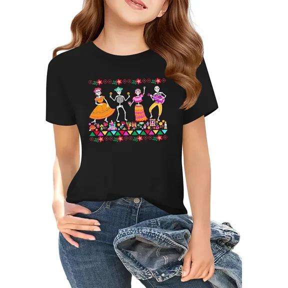 Childrens Wear Day Of The Dead Skeletons Graphic T Shirt For Kids Funny Cute Style Holiday Gift Unisex Short Sleeve Cotton Tee