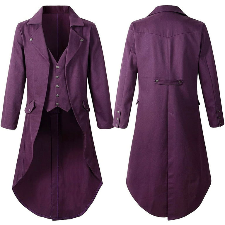 JWZUY Men s Steampunk Jacket Tailcoat Coat Gothic Vintage Coat Purple XXXL