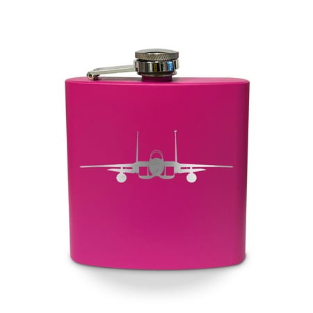 

F-15 Eagle Flask 6 oz - Laser Engraved - Stainless Steel - Drinkware - Bachelor Bachelorette Party - Bridal Shower Gifts - Camping - Pocket Hip - f15 fighter aircraft - Pink