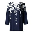 thumbnail image 4 of HOMBOM V Neck Blouses for Women Navy 3/4 Sleeve Pullover 2025 Button Drop Shoulder Flowers T Shirt, 4 of 4