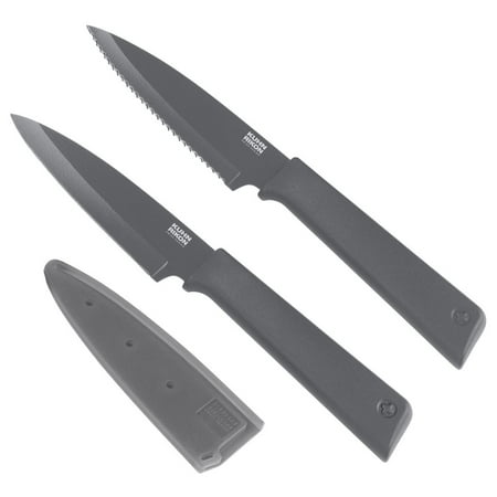 

Kuhn Rikon COLORI+ Non-Stick Straight & Serrated Paring Knife Set Graphite Grey