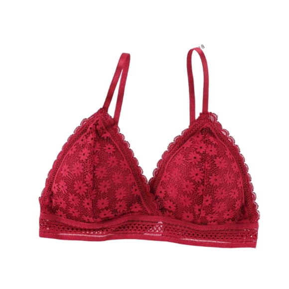 Sexy Lace Lingerie Women Wireless Back Closure Underwear Cup Brassiere Thin Brassiere Sex Chest Lifting Bra Banquet Evening Party Wine red