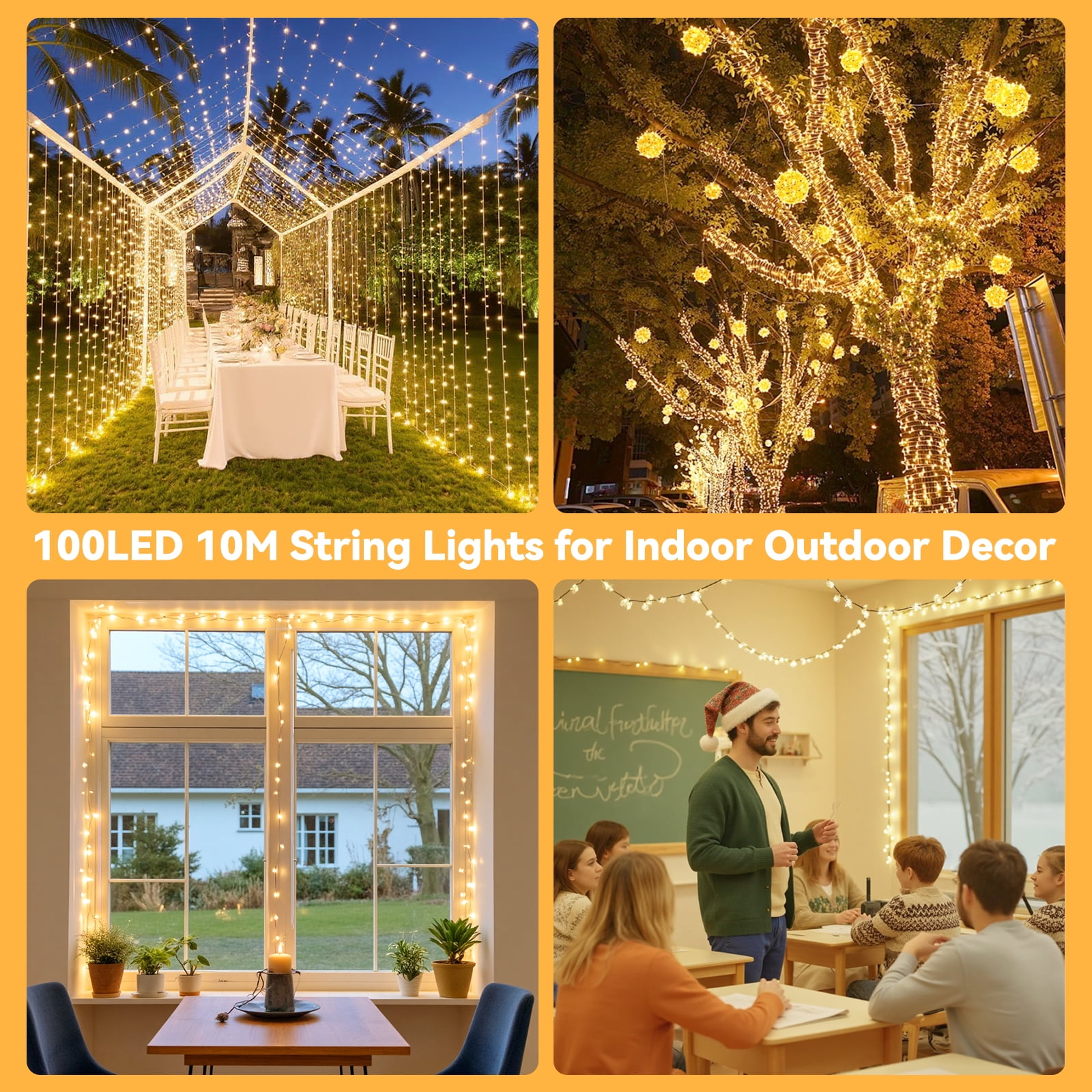 WARMTUYO 2 Pack LED String Lights Outdoor Waterproof- Total 200 LED 66FT With Remote, 8 Modes Warm White String Light for Outside Patio Yard Tree Garden Christmas Decorations