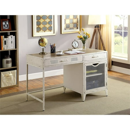 Distressed Wood Furniture - Furniture of America Trinket Industrial Metal Desk in Distressed White