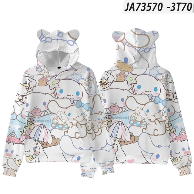 Sudadera con capucha y estampado digital con orejas de gato de Sanrio y perro canela en 3D para adultos y niños